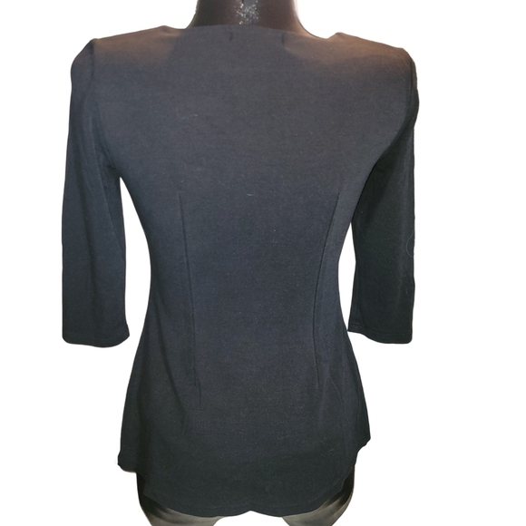 Terra Nostra Black Cropped Sleeve Top With Embroidered Front XS - Picture 6 of 7